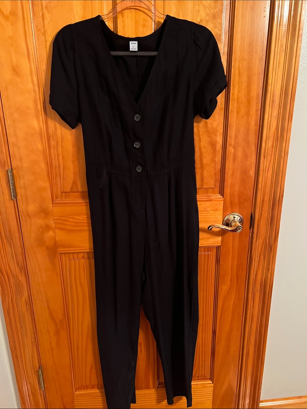 Old Navy Black V-Neck Button-Front Jumpsuit